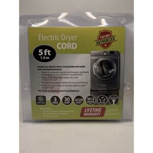 Factory Authorized 3 Prong, 5 foot, 3 wire, 30 AMP Universal Electric Dryer Cord